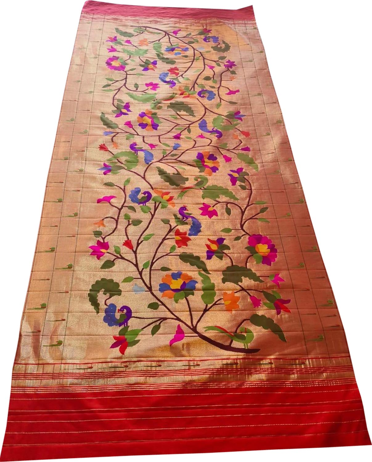 Golden Paithani Handloom Pure Silk Brocade Muniya Border Dupatta - Luxurion World