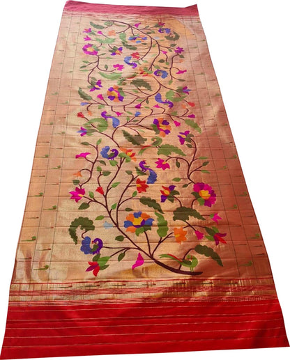 Golden Paithani Handloom Pure Silk Brocade Muniya Border Dupatta - Luxurion World