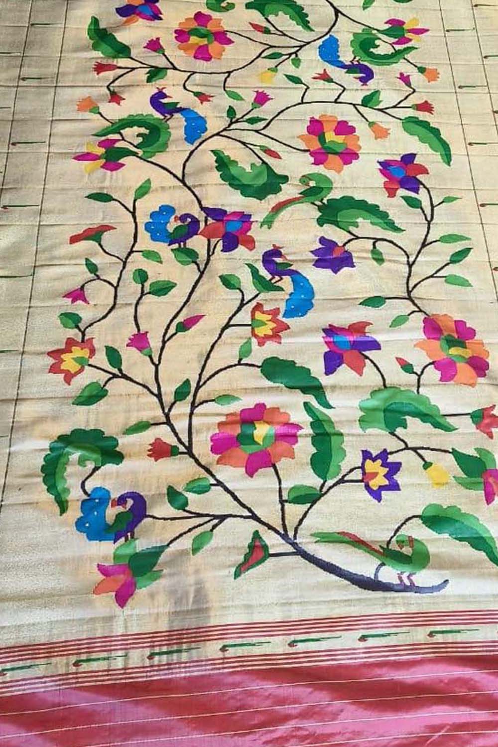 Exquisite Multicolor Paithani Handloom Pure Silk Brocade Muniya Border Dupatta - Luxurion World