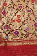 Golden Paithani Handloom Pure Silk Brocade Muniya Border Dupatta - Luxurion World