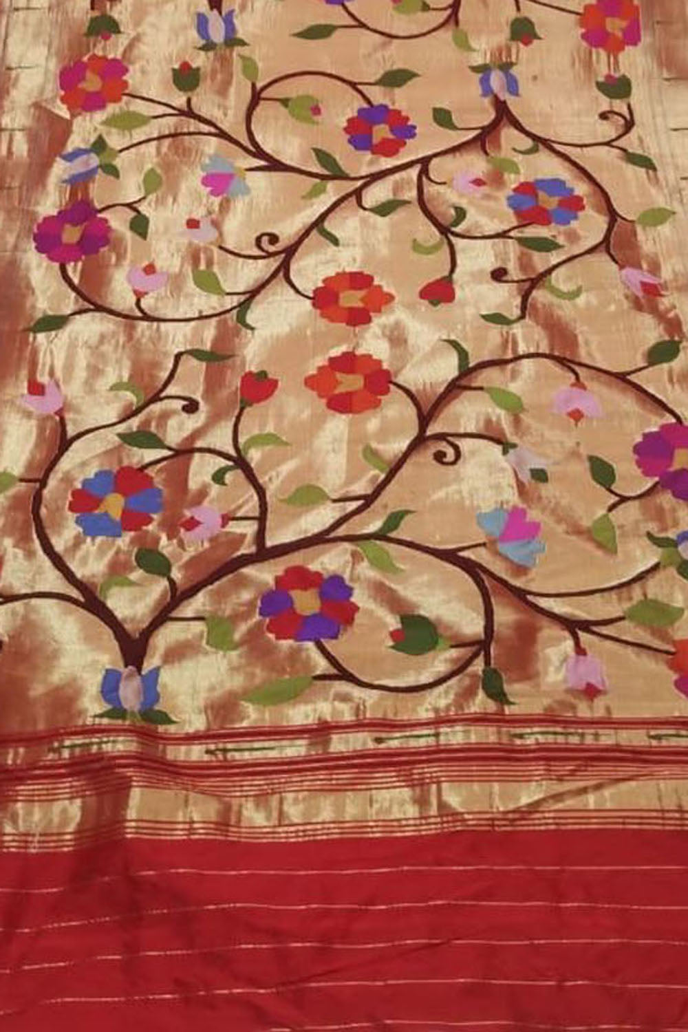 Golden Paithani Handloom Pure Silk Brocade Muniya Border Dupatta - Luxurion World