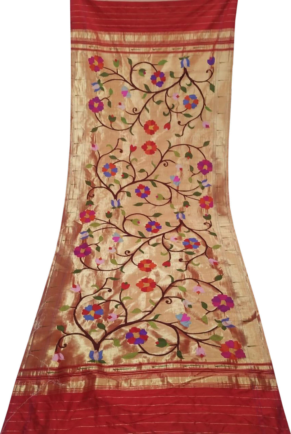 Golden Paithani Handloom Pure Silk Brocade Muniya Border Dupatta - Luxurion World
