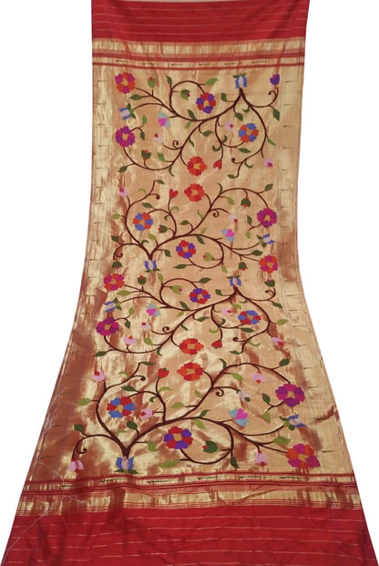 Golden Paithani Handloom Pure Silk Brocade Muniya Border Dupatta - Luxurion World
