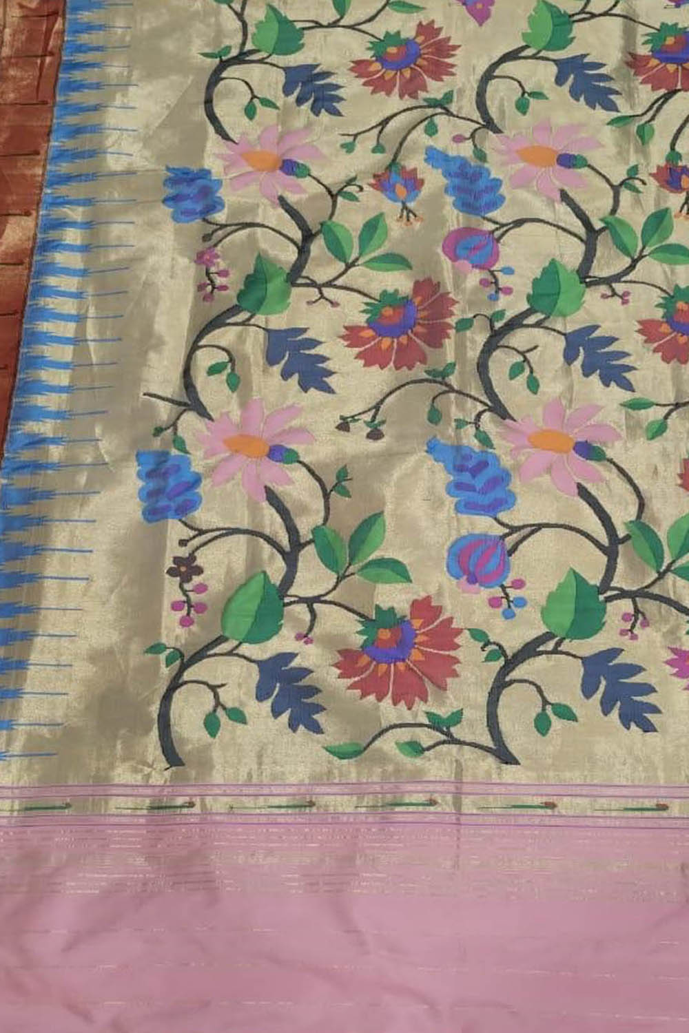 Exquisite Multicolor Paithani Handloom Pure Silk Brocade Muniya Border Dupatta - Luxurion World