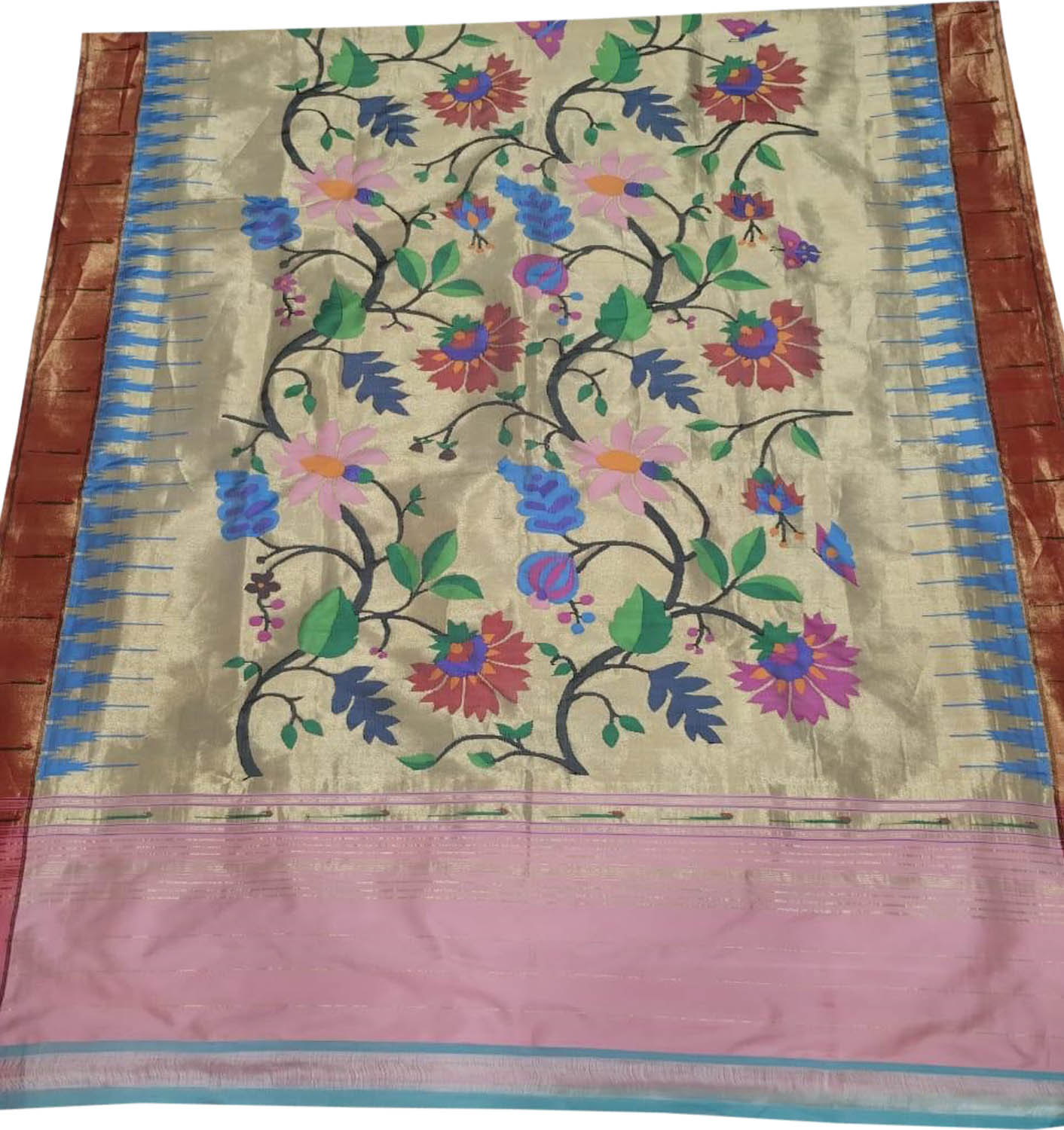 Exquisite Multicolor Paithani Handloom Pure Silk Brocade Muniya Border Dupatta - Luxurion World