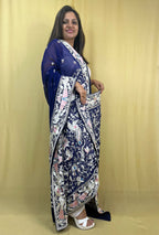 Blue Hand Embroidered Parsi Work Pure Georgette Dupatta - Luxurion World