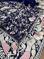 Blue Hand Embroidered Parsi Work Pure Georgette Dupatta - Luxurion World