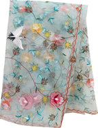 Exquisite Blue Parsi Dupatta with Hand Embroidered Convent Work - Luxurion World