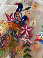 Elegant Off White Hand Embroidered Net Dupatta - Luxurion World- Crafted Heirlooms