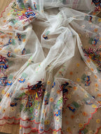 Elegant Off White Hand Embroidered Net Dupatta - Luxurion World- Crafted Heirlooms