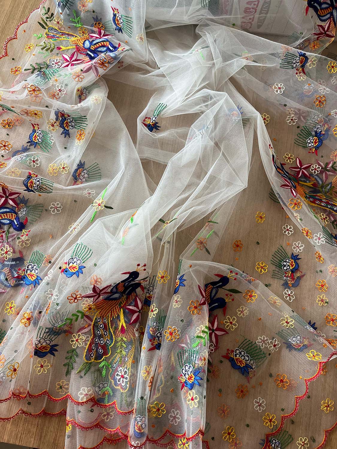 Elegant Off White Hand Embroidered Net Dupatta - Luxurion World- Crafted Heirlooms