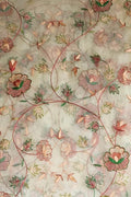 Pastel Hand Embroidered Parsi Net Dupatta - Luxurion World- Crafted Heirlooms