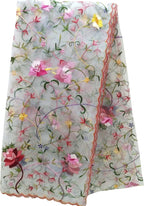 Elegant Off White Hand Embroidered Net Dupatta - Luxurion World- Crafted Heirlooms