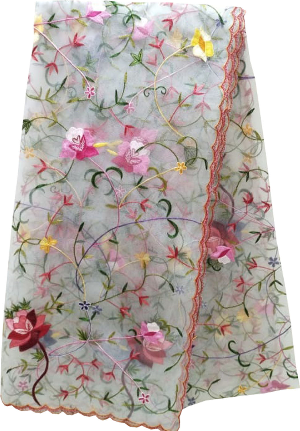 Elegant Off White Hand Embroidered Net Dupatta - Luxurion World- Crafted Heirlooms