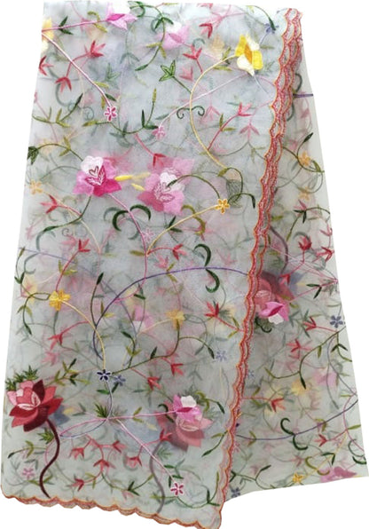 Elegant Off White Hand Embroidered Net Dupatta - Luxurion World