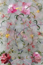 Elegant Off White Hand Embroidered Net Dupatta - Luxurion World- Crafted Heirlooms
