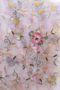 Pink Hand Embroidered Parsi Net Dupatta - Luxurion World- Crafted Heirlooms
