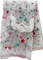 Elegant Off White Hand Embroidered Net Dupatta - Luxurion World- Crafted Heirlooms