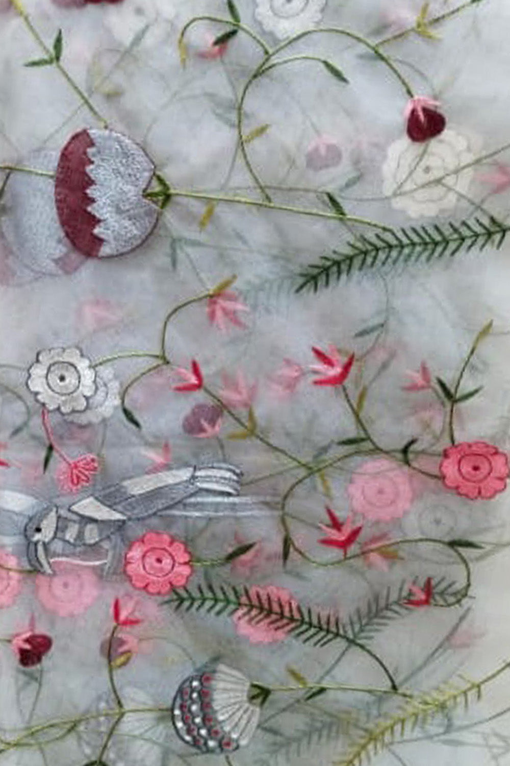 Elegant Off White Hand Embroidered Net Dupatta - Luxurion World