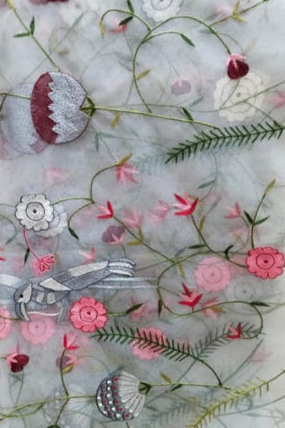 Elegant Off White Hand Embroidered Net Dupatta - Luxurion World