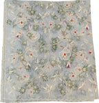 Off White Embroidered Parsi Convent Work Net Flower Design Dupatta - Luxurion World- Crafted Heirlooms