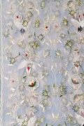 Off White Embroidered Flower Design Parsi Convent Work Net Dupatta - Luxurion World- Crafted Heirlooms