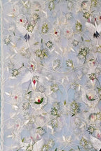 Off White Embroidered Flower Design Parsi Convent Work Net Dupatta - Luxurion World- Crafted Heirlooms
