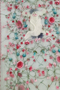 Off White Embroidered Flower And Bird Design Parsi Convent Work Net Dupatta - Luxurion World- Crafted Heirlooms