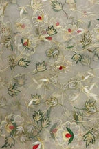 Pastel Embroidered Flower Design Parsi Convent Work Net Dupatta - Luxurion World- Crafted Heirlooms
