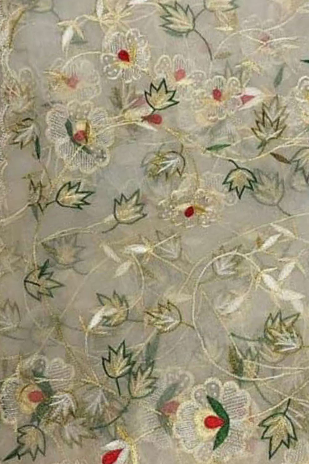 Pastel Embroidered Flower Design Parsi Convent Work Net Dupatta - Luxurion World- Crafted Heirlooms