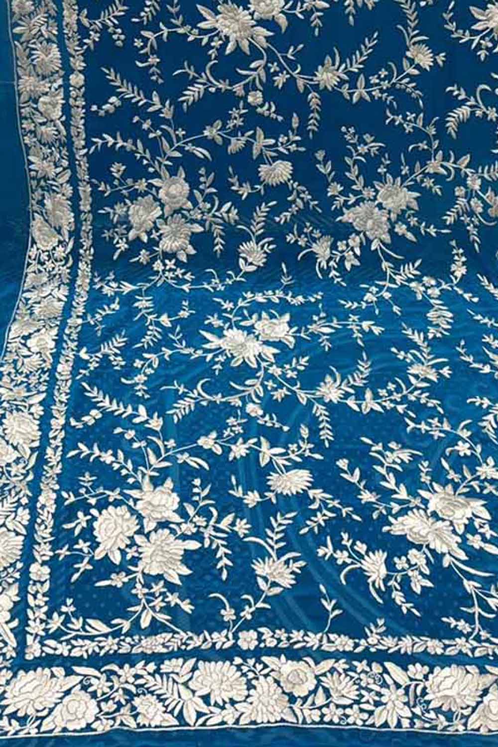 Exquisite Blue Parsi Hand Embroidered Pure Georgette Dupatta - Luxurion World