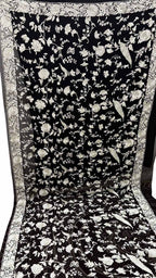 Exquisite Black Parsi Hand Embroidered Pure Georgette Dupatta - Luxurion World