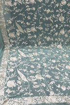 Exquisite Pastel Parsi Hand Embroidered Pure Georgette Dupatta - Luxurion World