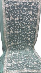 Exquisite Pastel Parsi Hand Embroidered Pure Georgette Dupatta - Luxurion World