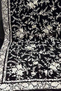 Exquisite Black Parsi Hand Embroidered Pure Georgette Dupatta - Luxurion World