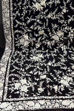 Exquisite Black Parsi Hand Embroidered Pure Georgette Dupatta - Luxurion World