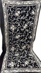 Exquisite Black Parsi Hand Embroidered Pure Georgette Dupatta - Luxurion World