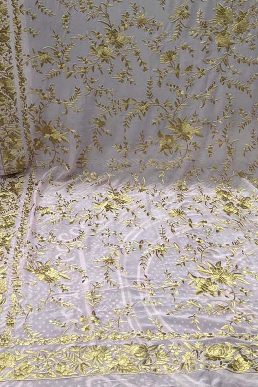 Pastel Parsi Hand Embroidered Pure Georgette Dupatta - Luxurion World