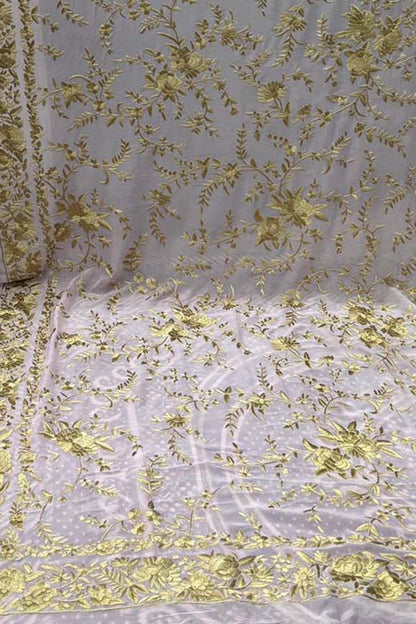 Pastel Parsi Hand Embroidered Pure Georgette Dupatta - Luxurion World