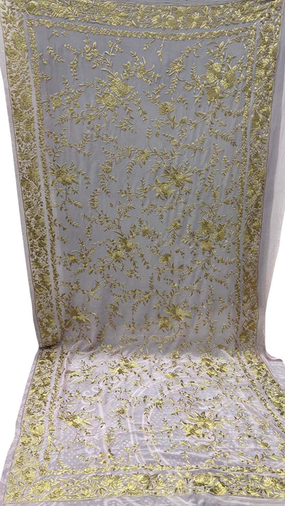 Pastel Parsi Hand Embroidered Pure Georgette Dupatta - Luxurion World