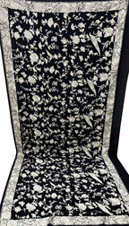 Exquisite Black Parsi Hand Embroidered Pure Georgette Dupatta - Luxurion World
