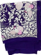 Blue Parsi Gara Hand Embroidered Pure Crepe Bird Design Dupatta - Luxurion World