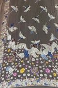 Exquisite Pastel Parsi Gara Hand Embroidered Pure Georgette Bird And Flower Design Dupatta - Luxurion World