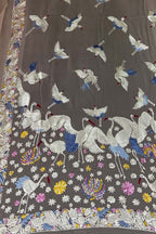 Exquisite Pastel Parsi Gara Hand Embroidered Pure Georgette Bird And Flower Design Dupatta - Luxurion World