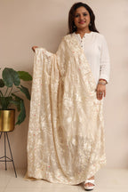 Pastel Hand Embroidered Parsi Georgette Flower Design Dupatta - Luxurion World