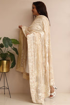 Pastel Hand Embroidered Parsi Georgette Flower Design Dupatta - Luxurion World