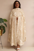 Pastel Hand Embroidered Parsi Georgette Flower Design Dupatta - Luxurion World