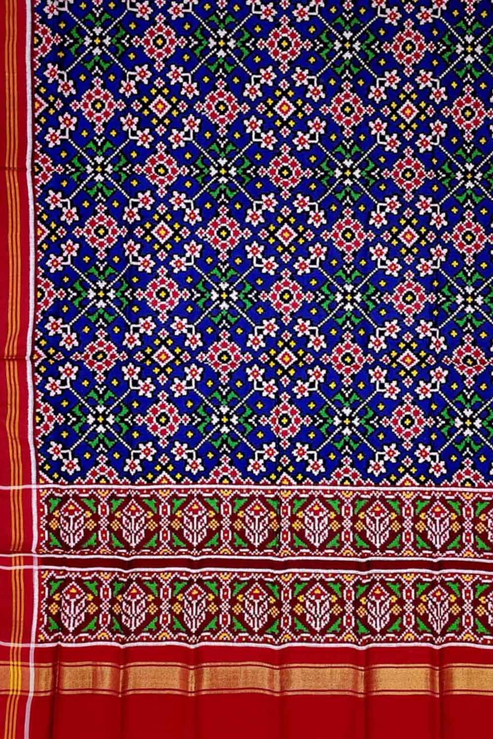 Blue Patan Patola Handloom Pure Silk Double Ikat Dupatta - Luxurion World