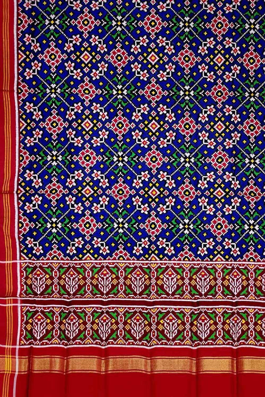 Blue Patan Patola Handloom Pure Silk Double Ikat Dupatta - Luxurion World