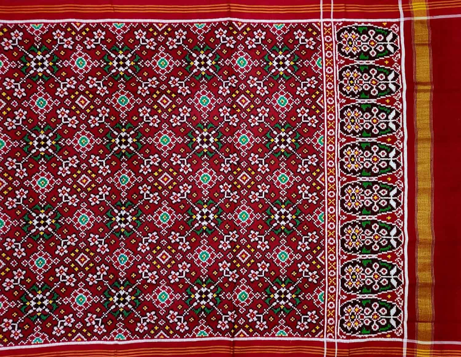 Red Patan Patola Handloom Pure Silk Double Ikat Dupatta - Luxurion World